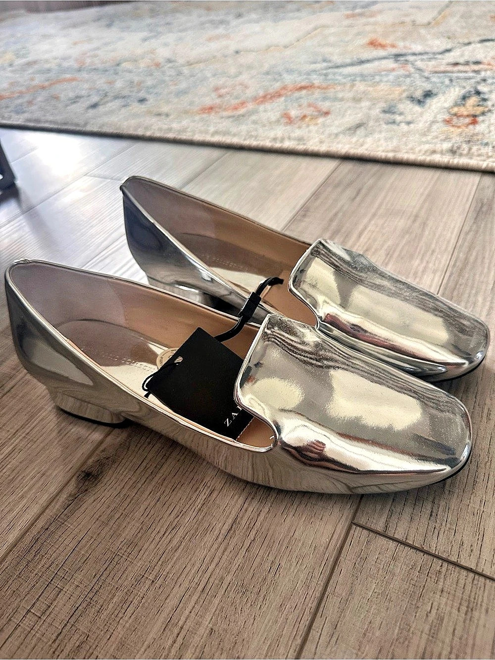 Zara Metallic Loafer Heels in Silver EU 38 NWT